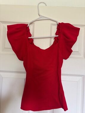 Red Ruffle Sleeve Top